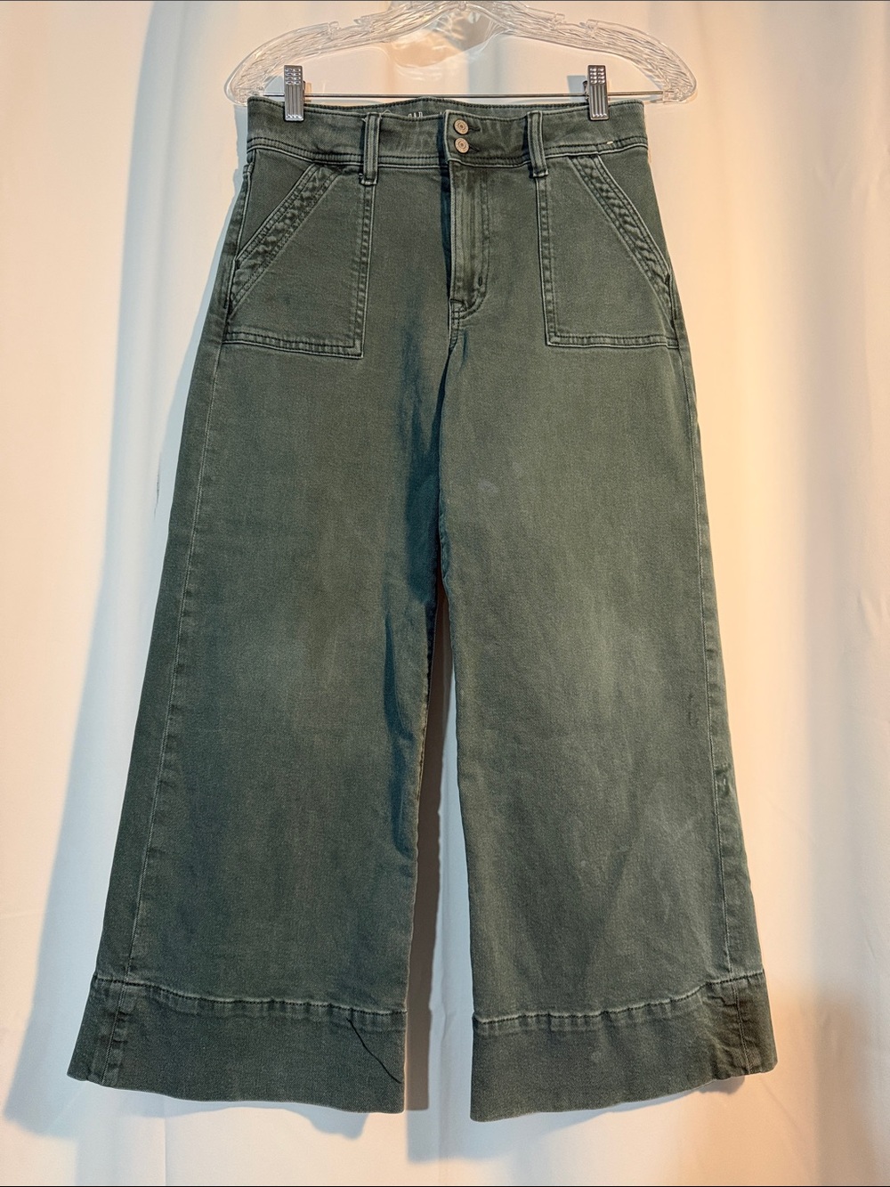 GAP Wide-Leg High-Rise Jeans in Olive Green B4